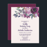Convite Elegante Purple Watercolor aniversário de 40 anos<br><div class="desc">Lilac botânico bonito e convite de festas de aniversário de 40 anos floral de aquarela roxa.</div>