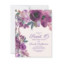 Elegante Purple Watercolor Floral Sweet 16 Raparig