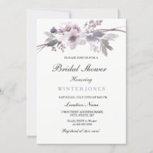 Elegante Purple Winter Floral Chá de panela Invite