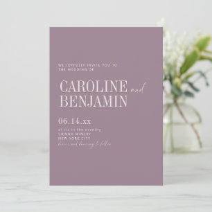 Convite Elegante Púrpura Poeirento Casamento Formal Serif