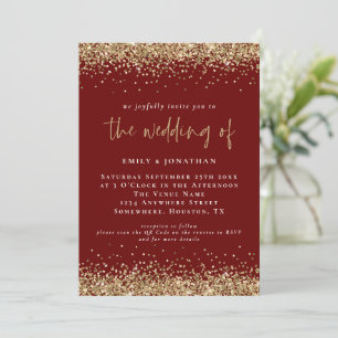 Convite Elegante QR Borgonha Dourado Glitter Casamento