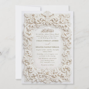 Convite Elegante Quadro Barroco Branco Clássico Casamento