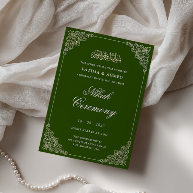 Convite Elegante Quadro Barroco Cerimônia de Nikah Esmeral (Criador carregado)