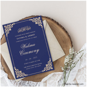 Convite Elegante Quadro Barroco Cerimônia Walima Azul Real