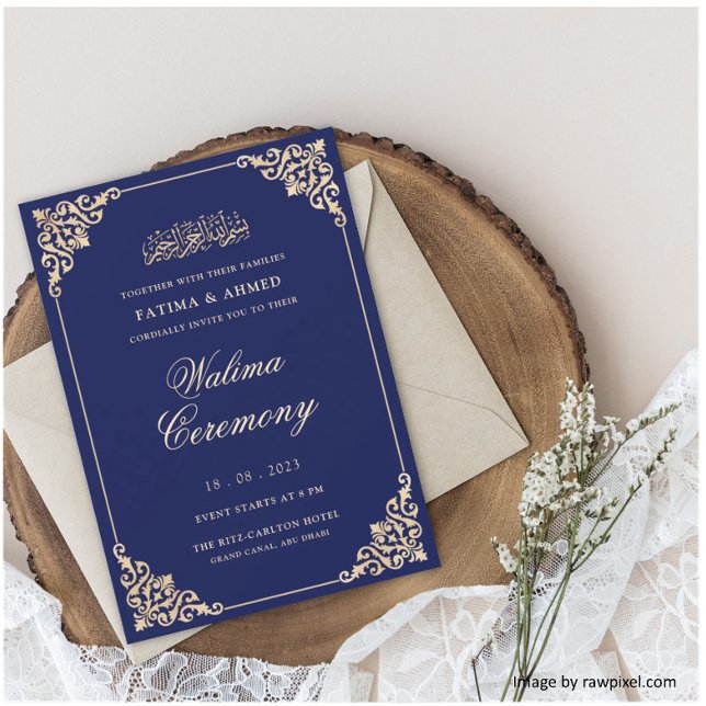 Convite Elegante Quadro Barroco Cerimônia Walima Azul Real (Criador carregado)