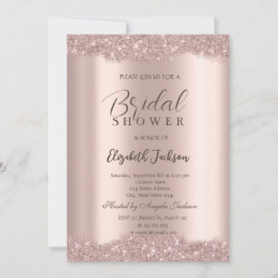 Convite Elegante Quadro Brilho Rosa Dourado Chá de Noiva