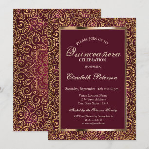 Convite Elegante Quadro Confetes Dourado Mandala Quinceañe