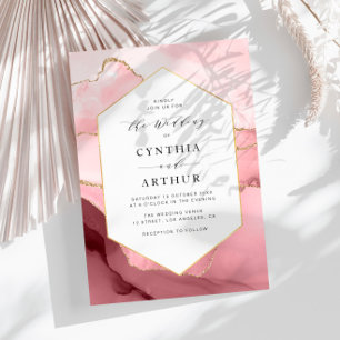 Convite elegante quadro cor-de-rosa-pincel e casamento com