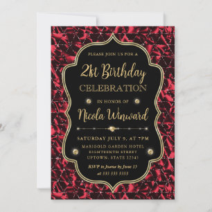 Convite Elegante Quadro de Aniversário Vintage Vermelho Br