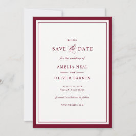 Convite Elegante Quadro de Casamento em Burgundy Save the 