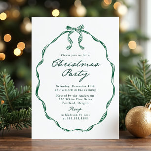 Convite Elegante Quadro de Fita Verde no Natal Party