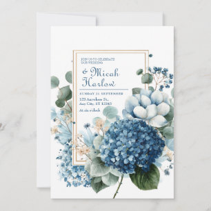 Convite Elegante Quadro de Hydrangea em Azul Poeirento e E