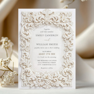 Convite Elegante Quadro de Noiva Barroco Branco Classe
