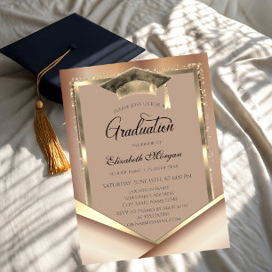 Convite Elegante Quadro de Ouro Diamantes Gorro de Graduaç