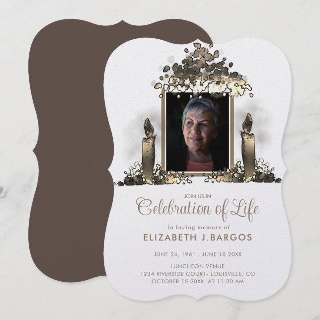 Convite Elegante Quadro de Velas Foto Celebração de Vida (Frente/Verso)