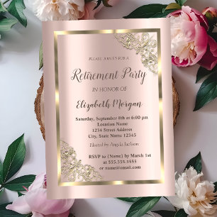 Convite Elegante Quadro Dourado Festivo, Aposentadoria em