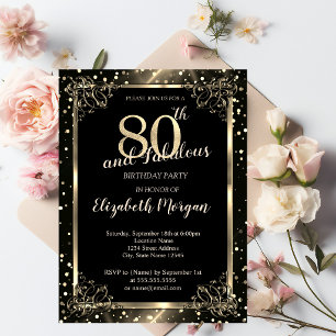 Convite Elegante Quadro Dourado, Pontos 80º Aniversário