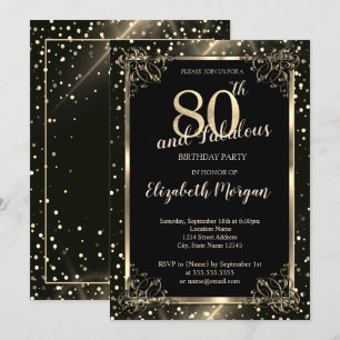 Convite Elegante Quadro Dourado, Pontos 80º Aniversário