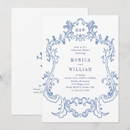 Convite Elegante Quadro Dusty Blue Barroco Jantar de Rehea