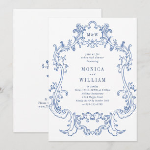 Convite Elegante Quadro Dusty Blue Barroco Jantar de Rehea