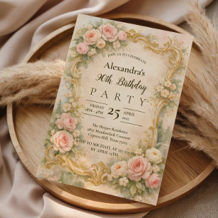 Convite Elegante Quadro Floral Barroco de 90º Aniversário