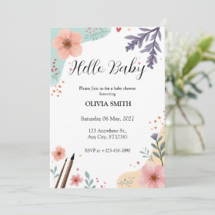 Convite Elegante Quadro Floral com Acentos Pastéis Suaves