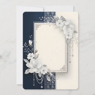 Convite Elegante Quadro Floral de Magnólia Branca com Péro