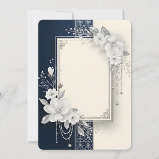 Convite Elegante Quadro Floral de Magnólia Branca com Péro