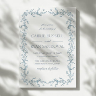 Convite Elegante Quadro Floral Desenhado à Mão em Azul Poe