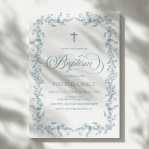 Convite Elegante Quadro Floral Desenhado à Mão em Azul Poe