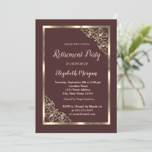 Convite Elegante Quadro Floral Dourado Aposentadoria Marro