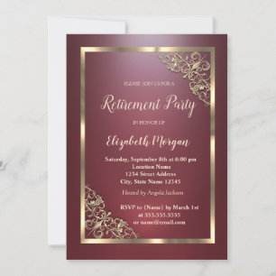 Convite Elegante Quadro Floral Dourado Aposentadoria Verme