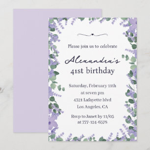 Convite Elegante Quadro Floral Lilás Roxo 41º aniversário