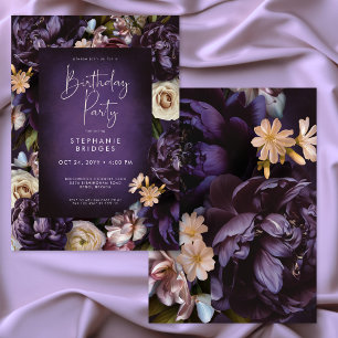 Convite Elegante Quadro Floral Roxo Festa de Aniversário