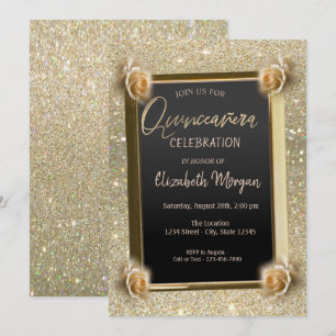 Convite Elegante Quadro Flores Chic, Rosas Quinceañera