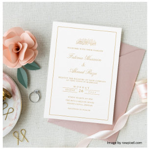 Convite Elegante Quadro Mínimo Dourado Estilo Casamento Mu