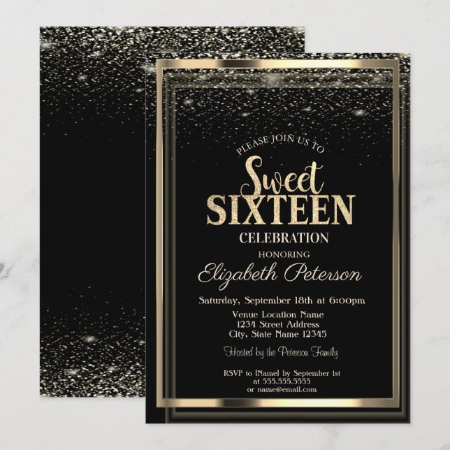 Convite Elegante Quadro Moderno Dourado com Confetes Sweet (Frente/Verso)