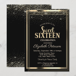 Convite Elegante Quadro Moderno Dourado com Confetes Sweet