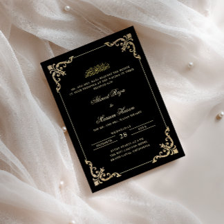 Convite Elegante Quadro Ornado Preto Dourado Cerimônia Wal
