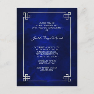 Convite Elegante Quadro Prata Azul de Bodas de Prata