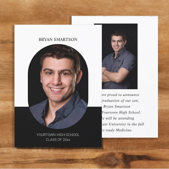 Convite Elegante Quadro Preto Branco Foto de Formatura 2 L (Black and white 2-photo graduation announcement

)