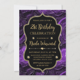 Convite Elegante Quadro Vintage com Brilho Roxo Aniversári