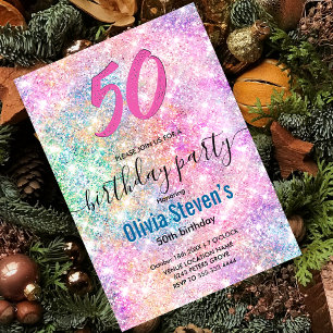 Convite Elegante qualquer brilho iridescente do arco-íris 