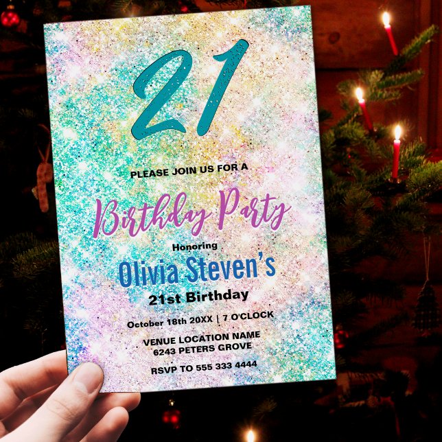 Convite Elegante qualquer brilho verde iridescente do arco (Criador carregado)