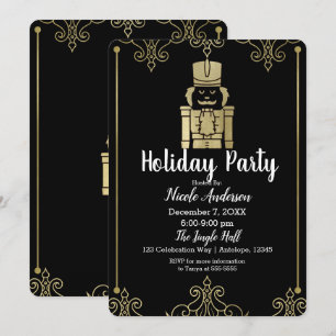 Convite Elegante quebra-nozes dourado e preto para festa d