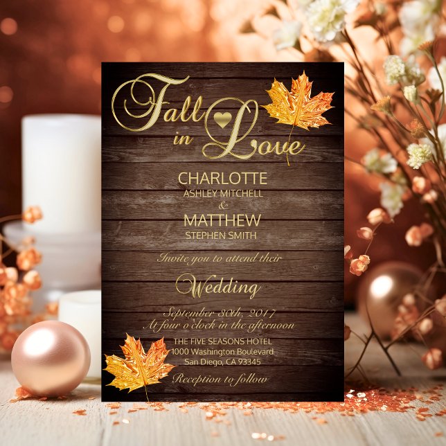 Convite Elegante queda no casamento de madeira russa amada (Elegant FALL in LOVE Rustic Wood Wedding Invitation)