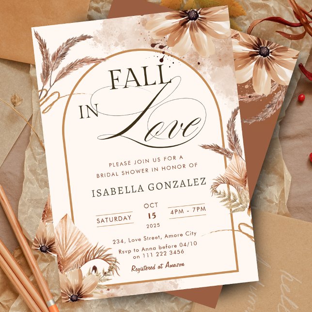 Convite Elegante queda no Chá de panela do amor Boho Sunfl (Fall In Love Bridal Shower Boho Sunflower Invitation)