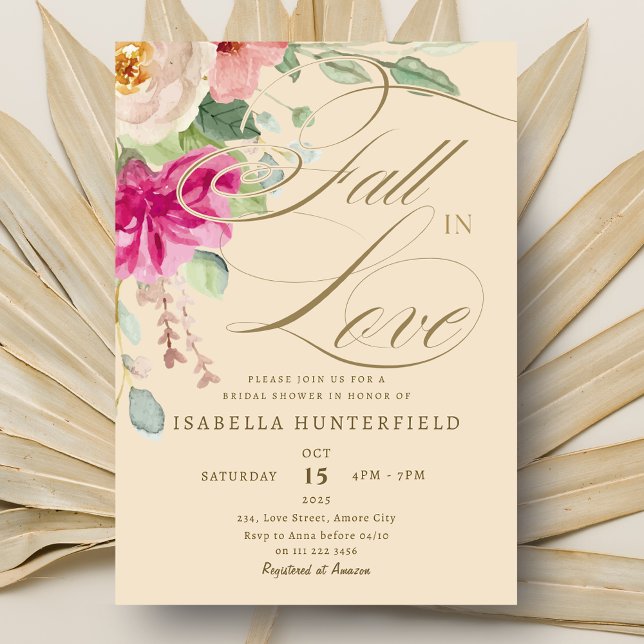 Convite Elegante queda no Chá de panela Floral do Amor (Elegant Fall in Love Floral Bridal Shower Invitation)