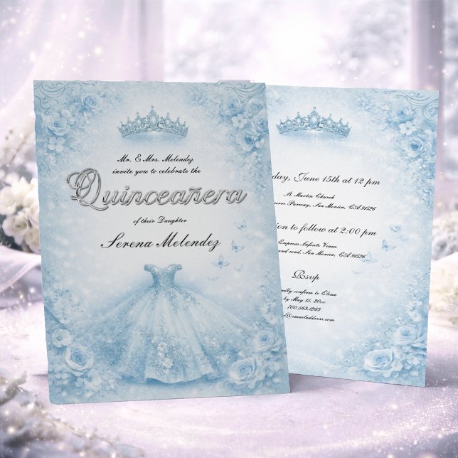 Convite Elegante Quinceanera Azul e Prata (Criador carregado)