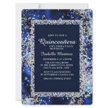 Elegante Quinceañera Azul Marinho Dourado Prata La